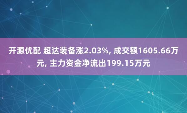 开源优配 超达装备涨2.03%, 成交额1605.66万元, 主力资金净流出199.15万元